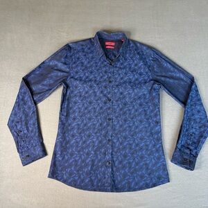 HUGO Boss Slim Medium Navy Pattern Button Down Men’s Cotton Shirt